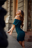 Elegant Crinkle Mini Dress with Brocade and Spanish Neckline