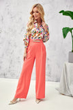 Wide Women's High-Rise Pants with Decorative Chain Detail