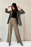 Wide Women's High-Rise Pants with Decorative Chain