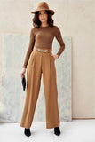Wide Women's Pants with Decorative Chain and High Rise