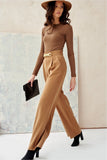 Wide Women's Pants with Decorative Chain and High Rise