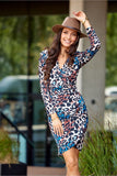 Convertible Mini Dress with Buff Sleeves and Creased Detail