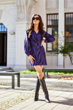 Elegant Mini Dress with Deep Neckline and Buffet Sleeves