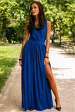 Dazzling Brocade Maxi Dress with Back Tie and Slit