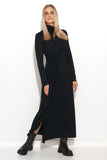 Elegant Long Turtleneck Dress with Slits and Asymmetrical Tie