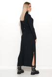 Elegant Long Turtleneck Dress with Slits and Asymmetrical Tie