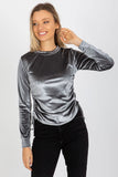 Adjustable Tie-Side Velour Blouse with Long Sleeves