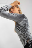 Adjustable Tie-Side Velour Blouse with Long Sleeves