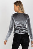 Adjustable Tie-Side Velour Blouse with Long Sleeves