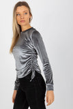 Adjustable Tie-Side Velour Blouse with Long Sleeves