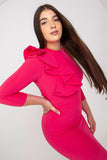 Elegant 3/4 Sleeve Fitted Cocktail Dress with Frill Detail