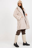 Lined Buttoned Fur Coat with Long Sleeves and Pockets