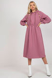 Hooded Sweatshirt Dress with Waist Elastic & Buttons