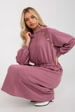 Hooded Sweatshirt Dress with Waist Elastic & Buttons