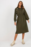 Hooded Sweatshirt Dress with Waist Elastic and Buttons