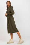 Hooded Sweatshirt Dress with Waist Elastic and Buttons