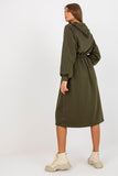 Hooded Sweatshirt Dress with Waist Elastic and Buttons