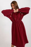 Hooded Sweatshirt Dress with Waist Elastic and Buttons