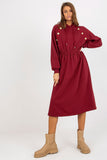 Hooded Sweatshirt Dress with Waist Elastic and Buttons