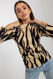 Patterned Long Sleeve Velour Blouse with Stand-Up Collar