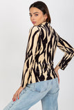 Patterned Long Sleeve Velour Blouse with Stand-Up Collar