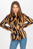 Patterned Velour Blouse with Long Sleeves and Stand-Up Collar