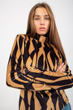 Patterned Velour Blouse with Long Sleeves and Stand-Up Collar