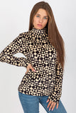 Patterned Velour Blouse with Long Sleeves and Stand-Up Collar