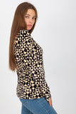 Patterned Velour Blouse with Long Sleeves and Stand-Up Collar