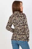 Patterned Velour Blouse with Long Sleeves and Stand-Up Collar