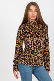 Patterned Velour Blouse with Long Sleeves and Collar