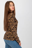 Patterned Velour Blouse with Long Sleeves and Collar