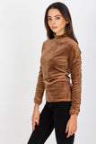 Elegant Velour Blouse with Long Sleeves and Stand-Up Collar