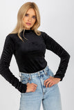 Elegant Long Sleeve Velour Blouse with Stand-Up Collar