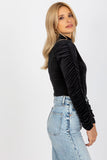 Elegant Long Sleeve Velour Blouse with Stand-Up Collar