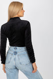 Elegant Long Sleeve Velour Blouse with Stand-Up Collar