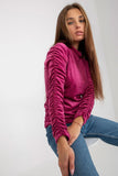 Long Sleeve Velour Blouse with Stand-Up Collar