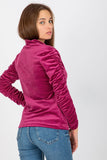 Long Sleeve Velour Blouse with Stand-Up Collar