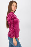 Long Sleeve Velour Blouse with Stand-Up Collar