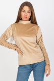 Elegant Velour Blouse with Long Sleeves and Stand-Up Collar