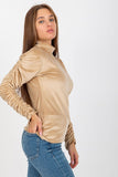 Elegant Velour Blouse with Long Sleeves and Stand-Up Collar