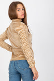 Elegant Velour Blouse with Long Sleeves and Stand-Up Collar