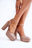 Glittery Women's Stiletto Sandals with Ankle Buckle Fastening