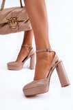 Glittery Women's Stiletto Sandals with Ankle Buckle Fastening