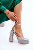 Glittery Ankle Strap Sandals with Stiletto Heel for Parties
