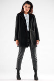 Elegant Double-Breasted Coat with Large Black Buttons