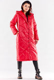 Long Quilted Coat with Pockets and Hood