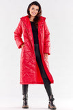 Long Quilted Coat with Pockets and Hood