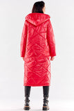 Long Quilted Coat with Pockets and Hood