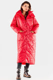 Long Quilted Coat with Pockets and Large Hood